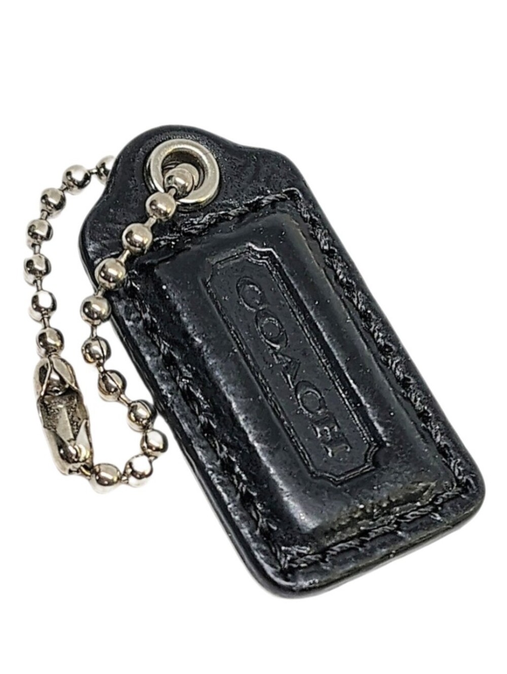 🆕 Vintage 1.5" Coach Black Patent Leather Hangtag Bag Fob Purse Charm Keychain